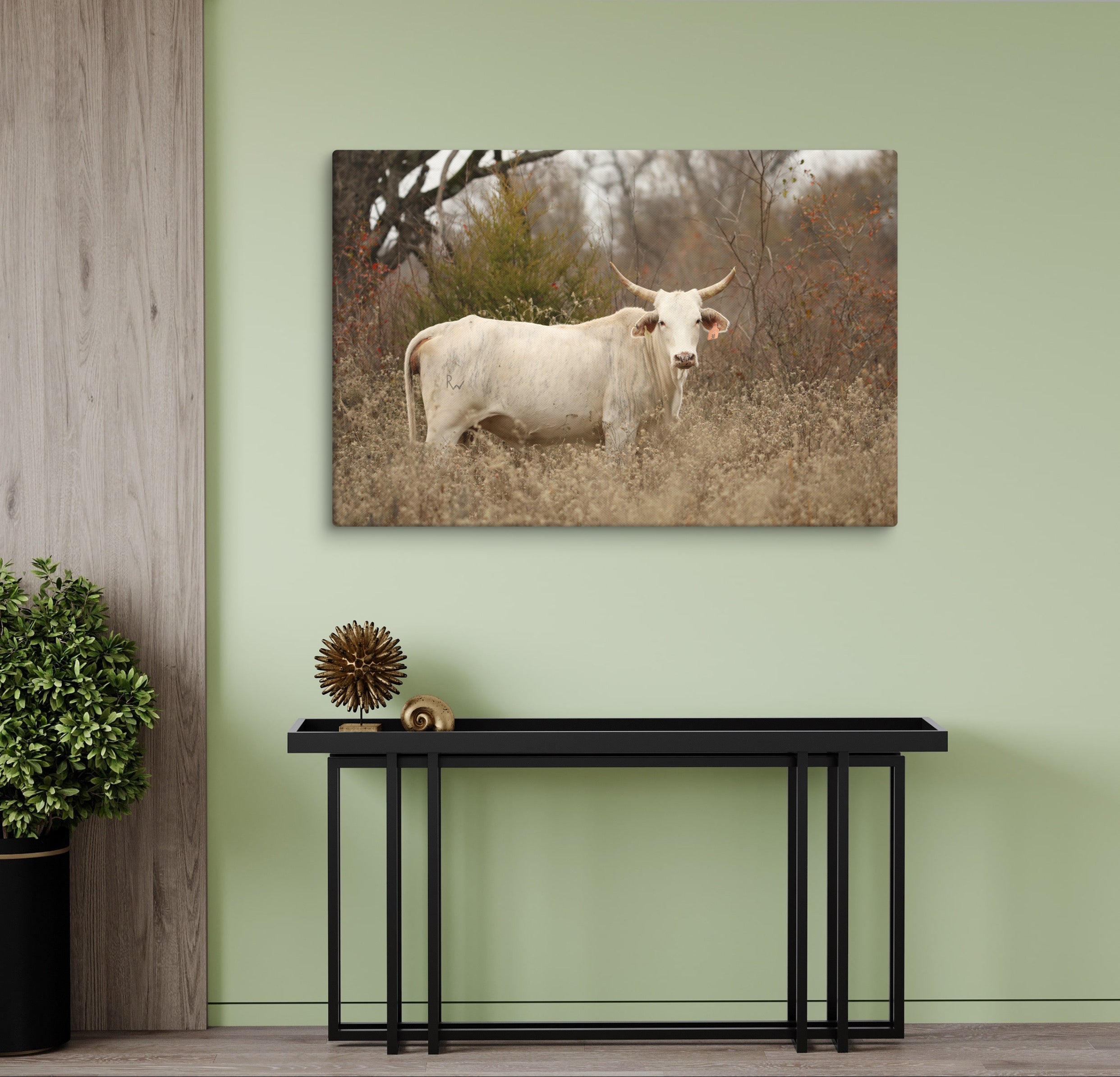 Blonde Brindle Cow Canvas Farmhouse Decor Western Wall Art