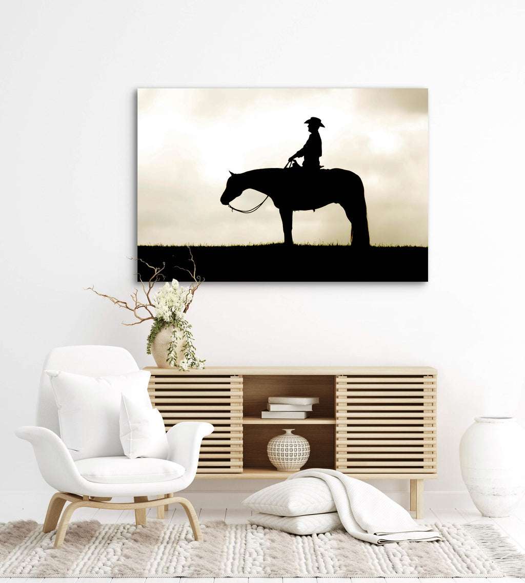 Cowboy Silhouette Large Western Wall Art | Canvas Farmhouse Decor