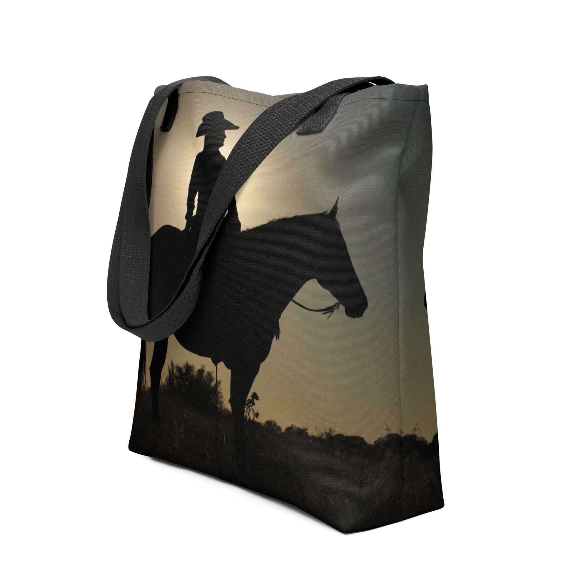 Cowgirl Horseback Silhouette 15"x15" Tote Bag