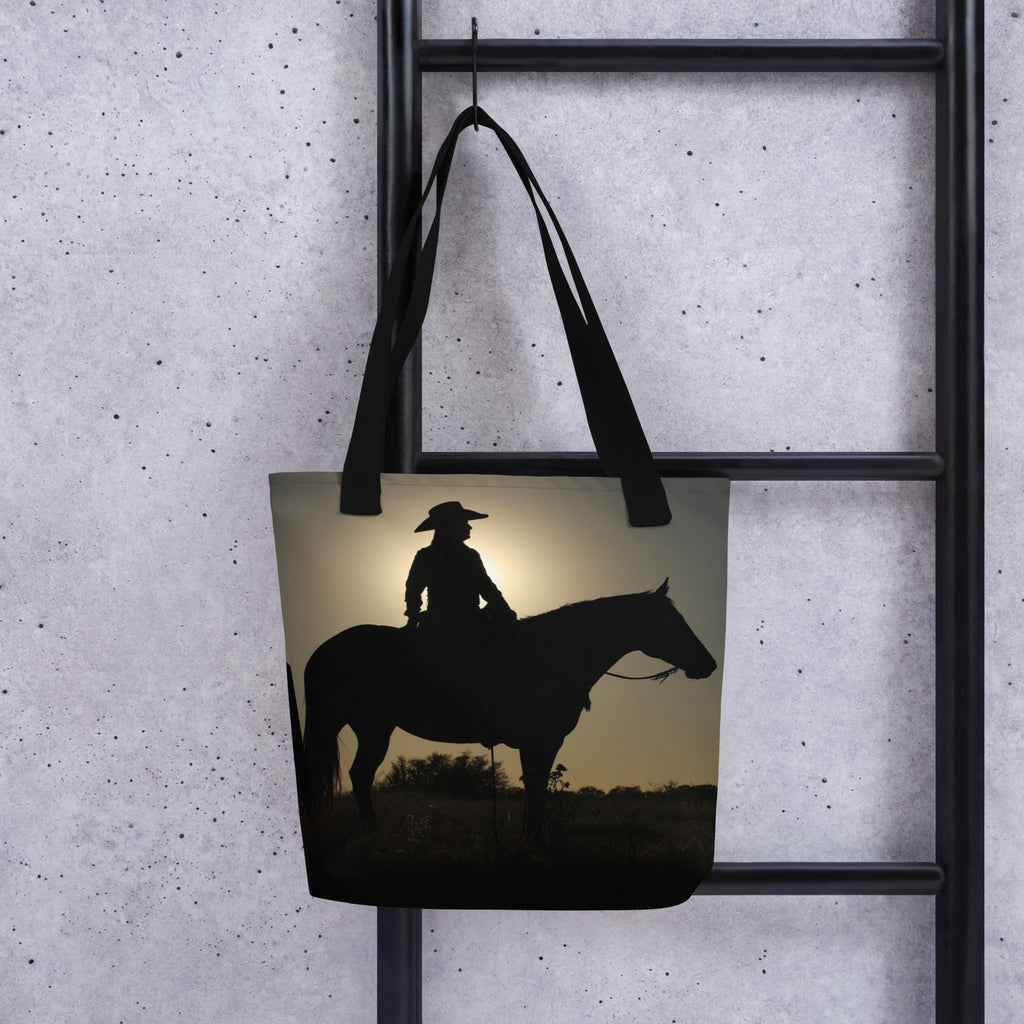 Cowgirl Horseback Silhouette 15"x15" Tote Bag