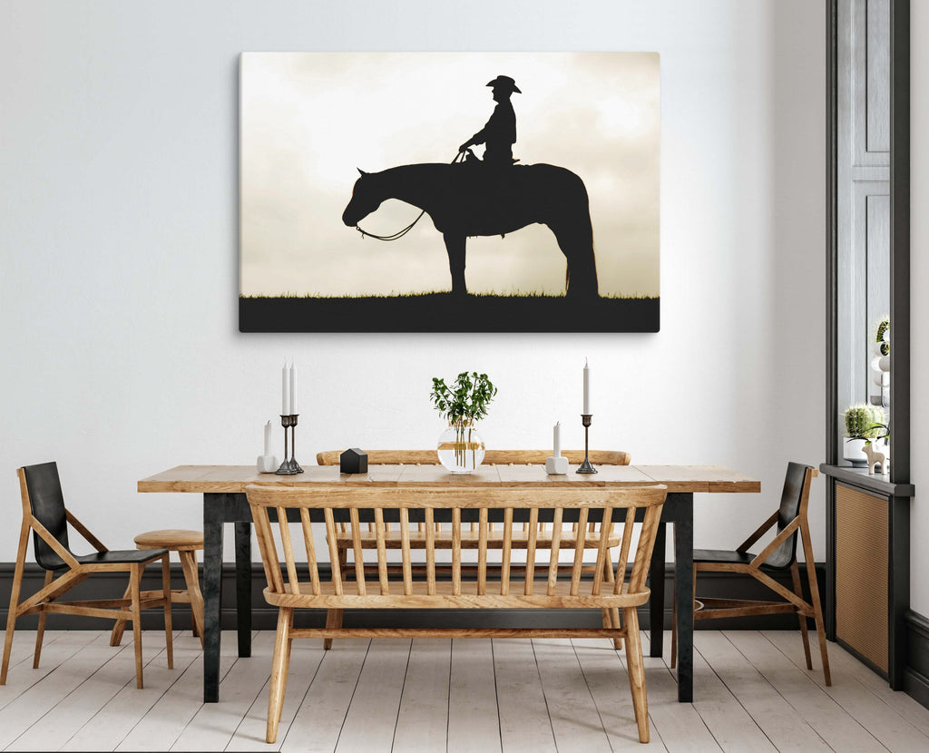 Cowboy Silhouette Large Western Wall Art | Canvas Farmhouse Decor