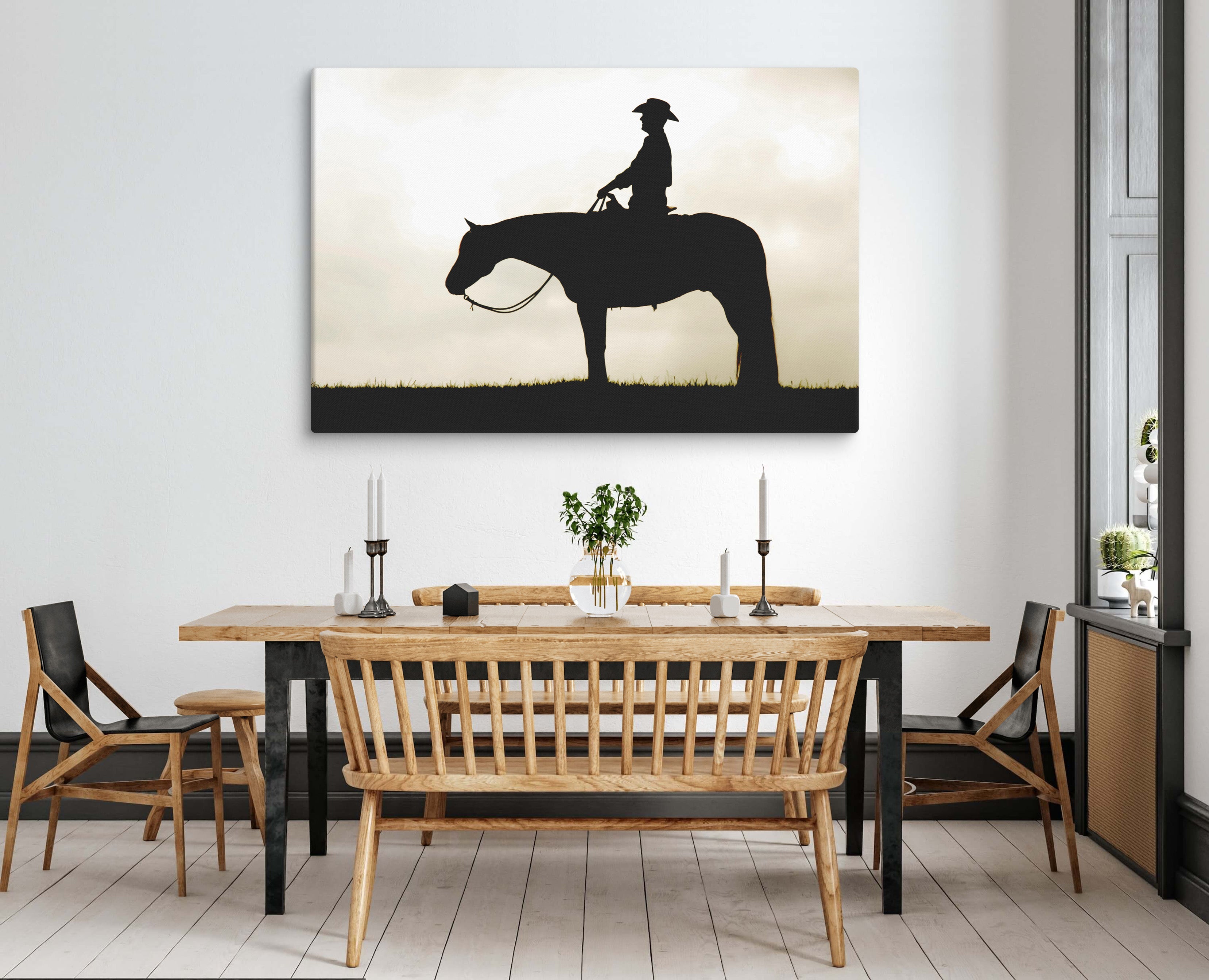 Cowboy Silhouette Large Western Wall Art | Canvas Farmhouse Decor