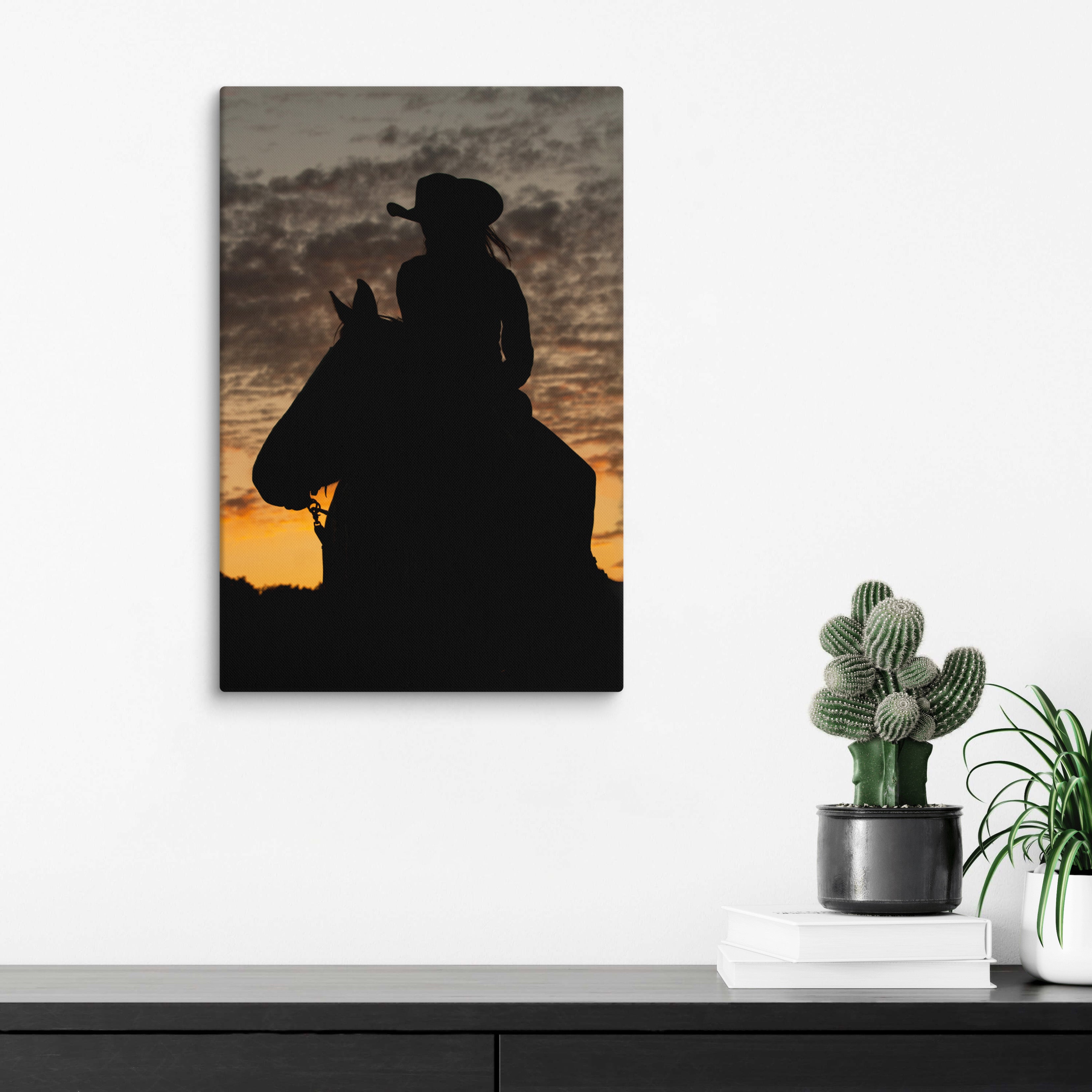 Cowgirl Sunset Silhouette Wall Art Western Home Decor