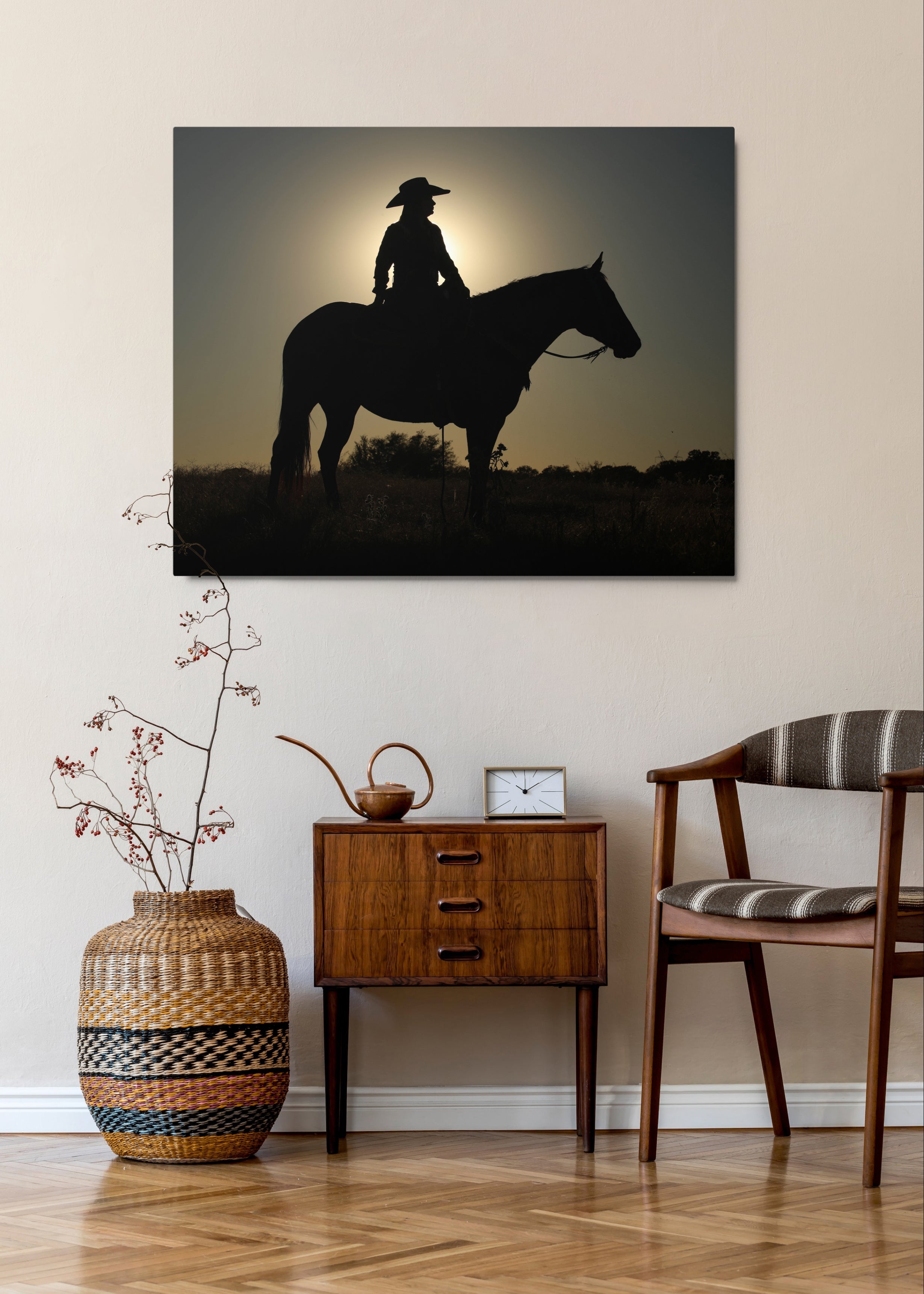 Cowgirl Silhouette Western Canvas, Farmhouse Wall Art, Horse Girl Vibes