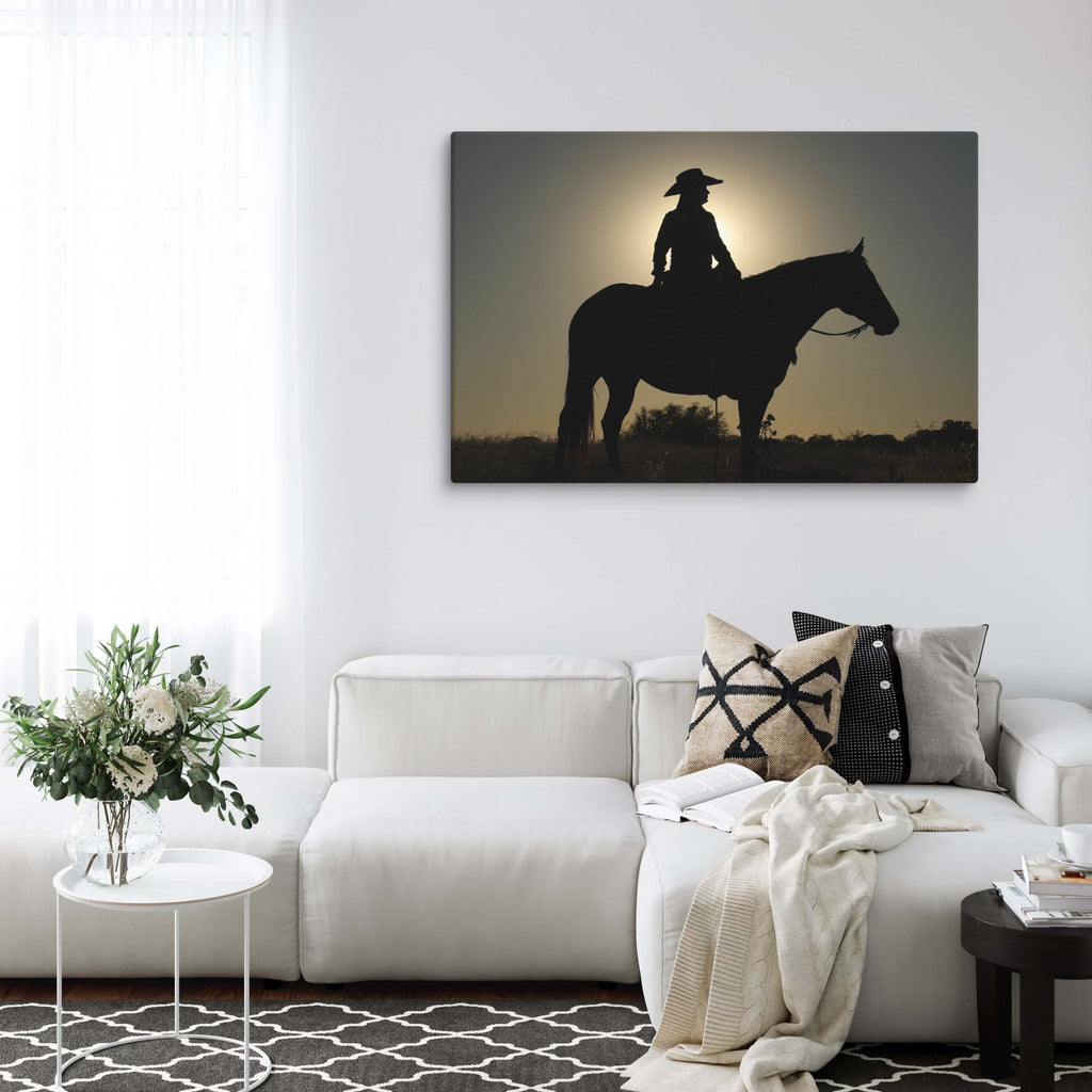 Cowgirl Silhouette Western Canvas, Farmhouse Wall Art, Horse Girl Vibes