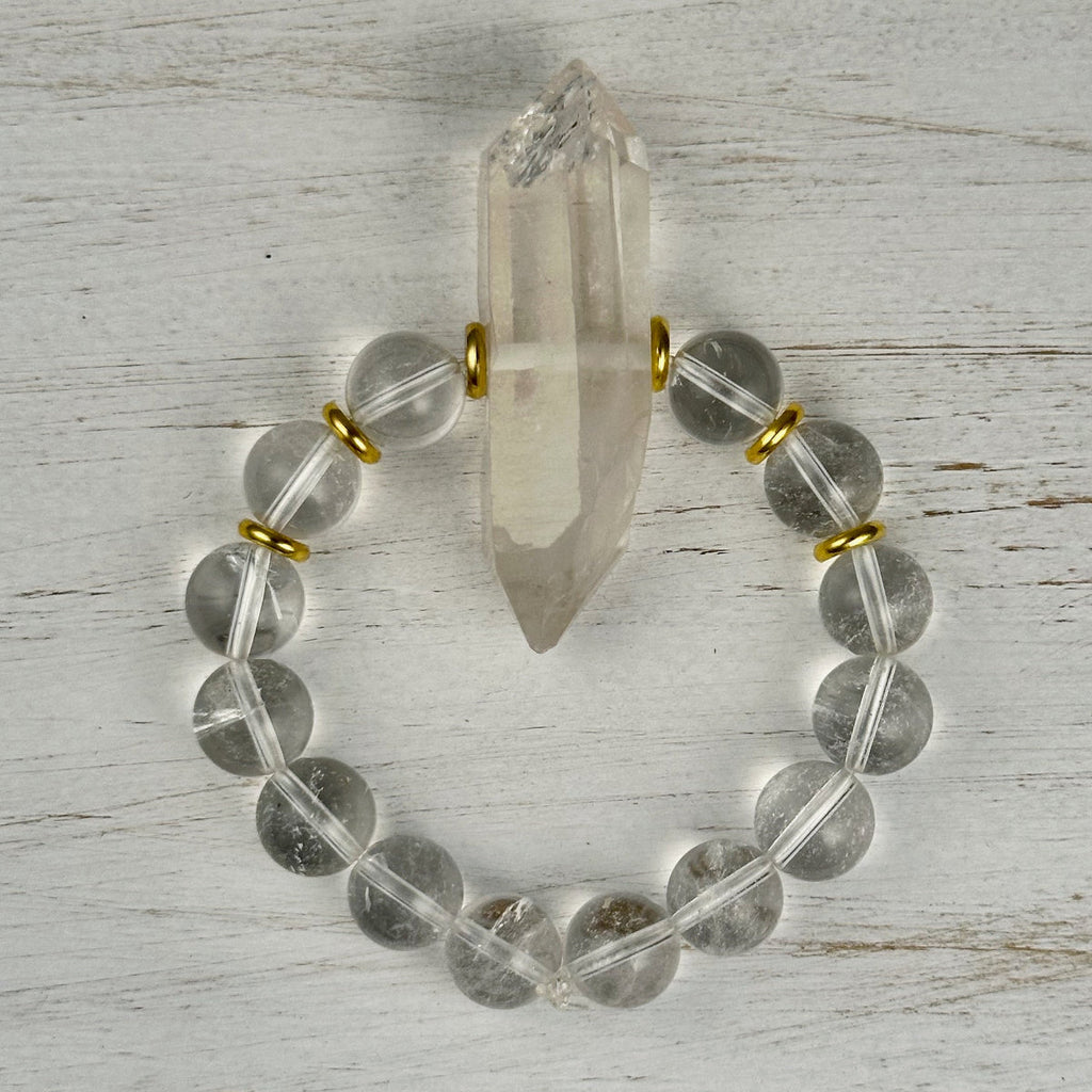 Clear Quartz & Selenite Double Pointed Crystal Bracelet