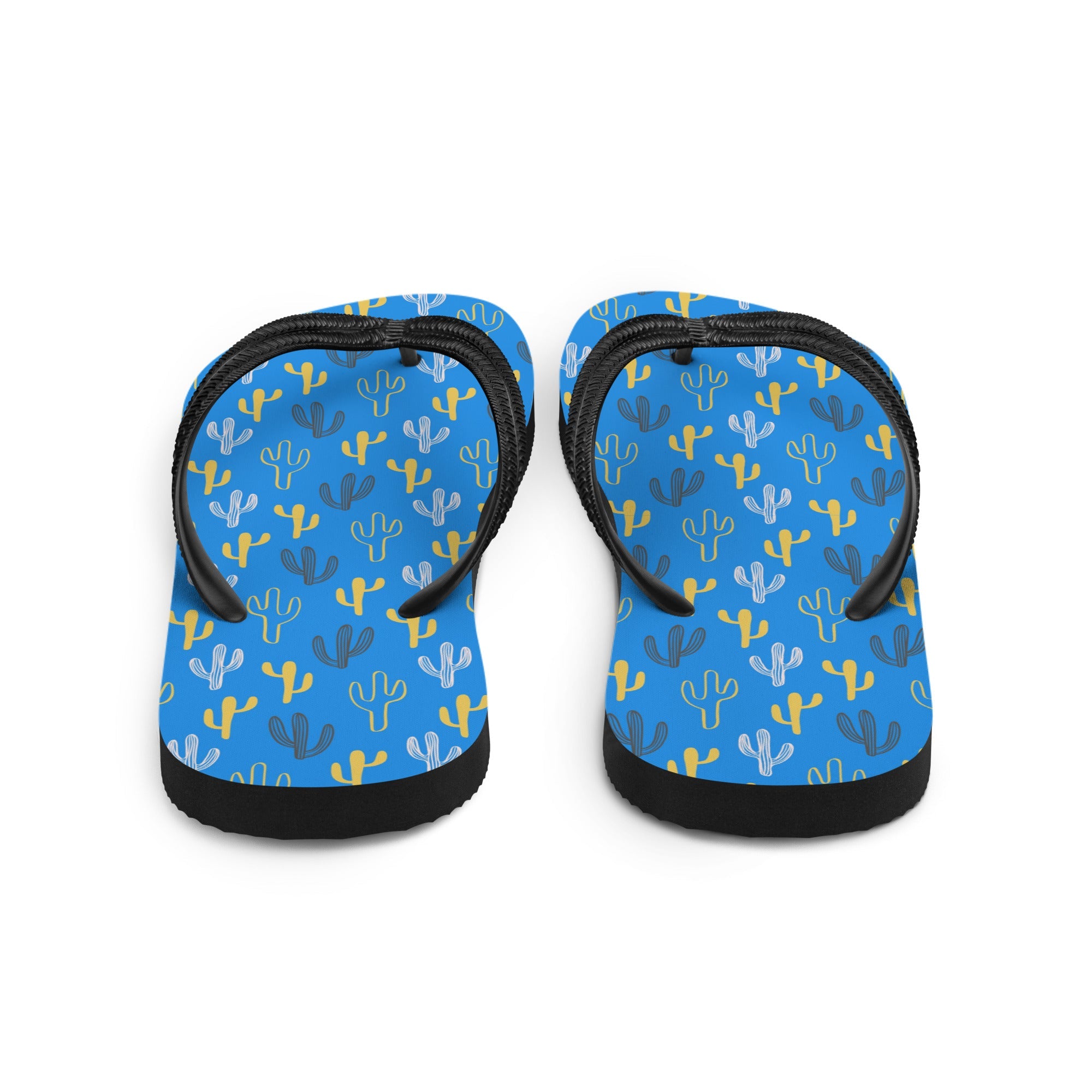 Blue & Yellow Cactus Flip-Flops