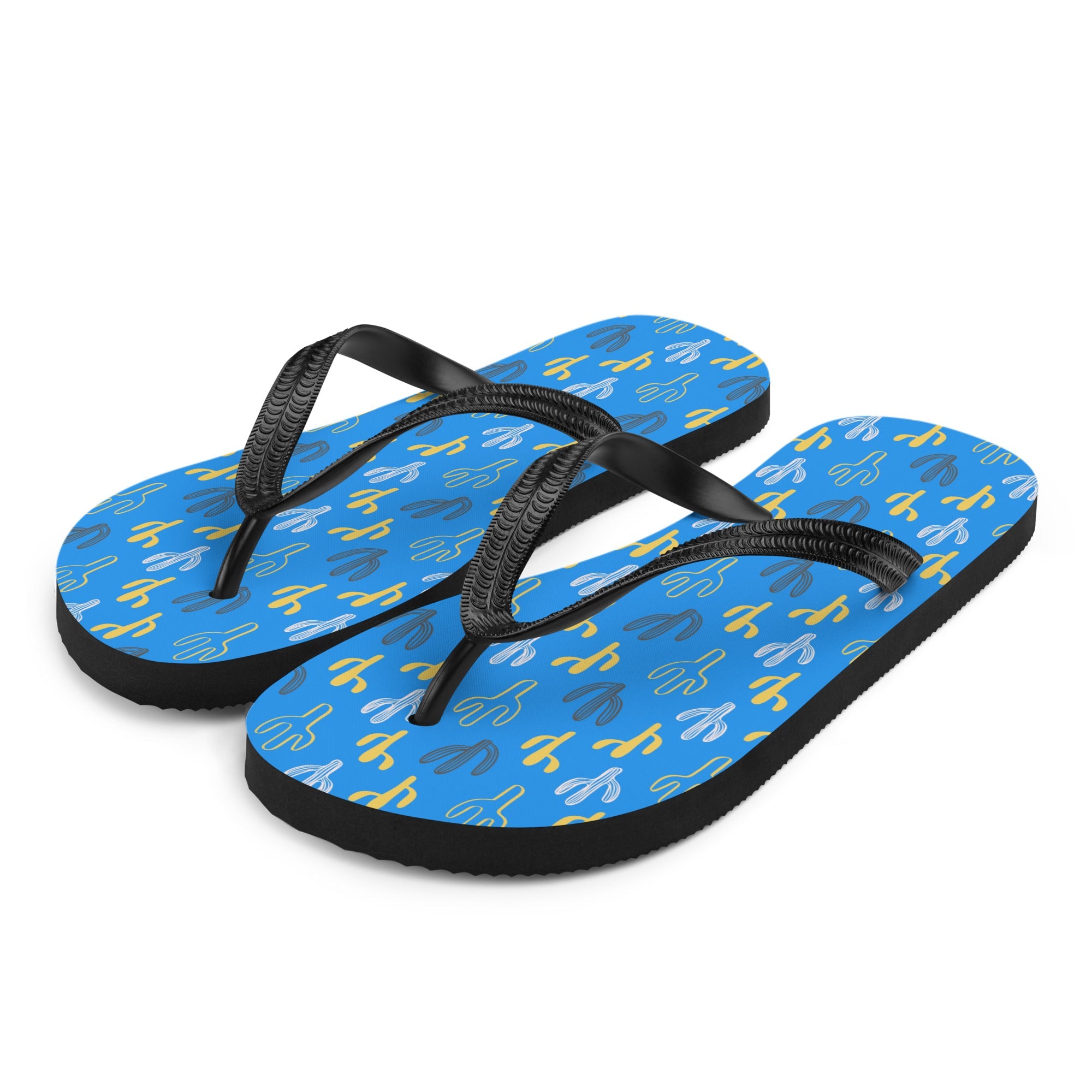 Blue & Yellow Cactus Flip-Flops