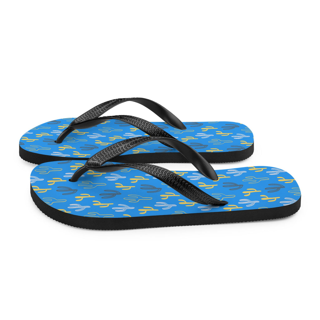 Blue & Yellow Cactus Flip-Flops
